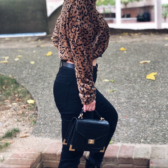 Last 1✨🆕Bey Black Mock Croc Top Handle Bag - Picture 7 of 8